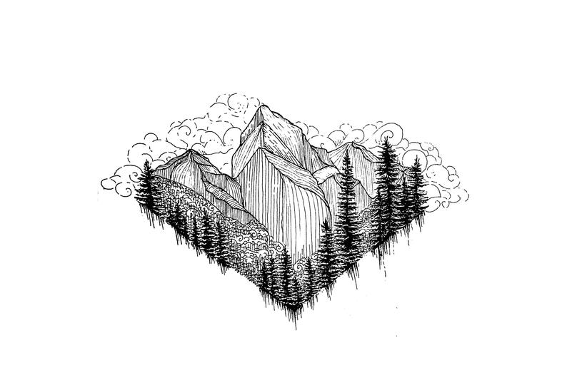 794x547 black and white prints wall art glacier drawing etsy - Glacier Drawing