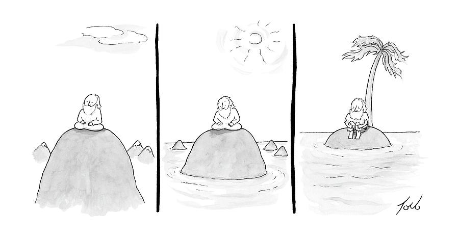 900x467 three panels of a man sitting on an glacier drawing - Glacier Drawing