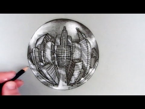 480x360 how to draw a city in point perspective in a crystal ball - Glass Ball Drawing