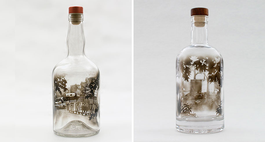 915x492 smoke filled glass bottles brushed to create beautiful dark drawings - Glass Bottle Drawing