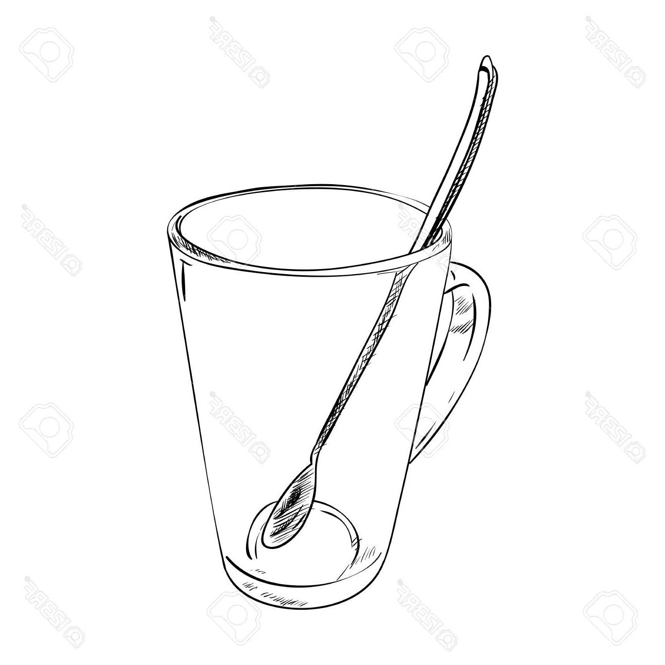 1300x1300 Best Vector Sketch Of Glass Cup With Spoon Hand Draw Illustration Cdr - Glass Cup Drawing