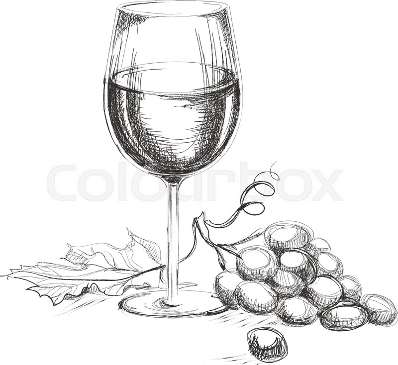 800x734 Glass Of Wine With Grape Hand Drawn Stock Vector Colourbox - Glass Of Wine Drawing