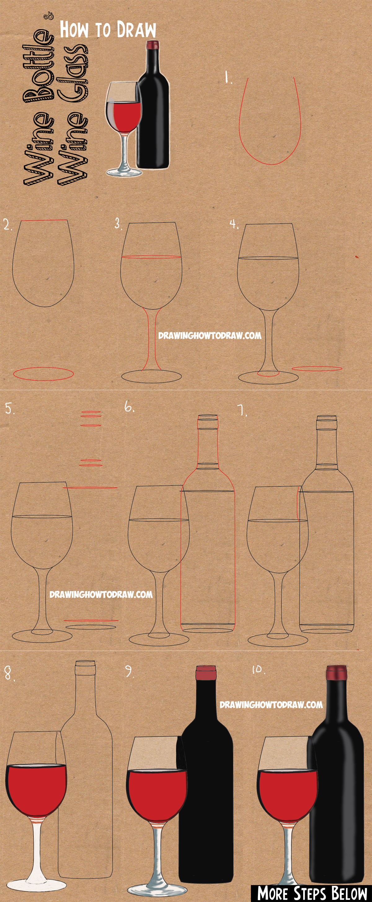 1200x2905 How To Draw A Bottle And Glasses Of Wine Drawing Tutorial - Glass Of Wine Drawing