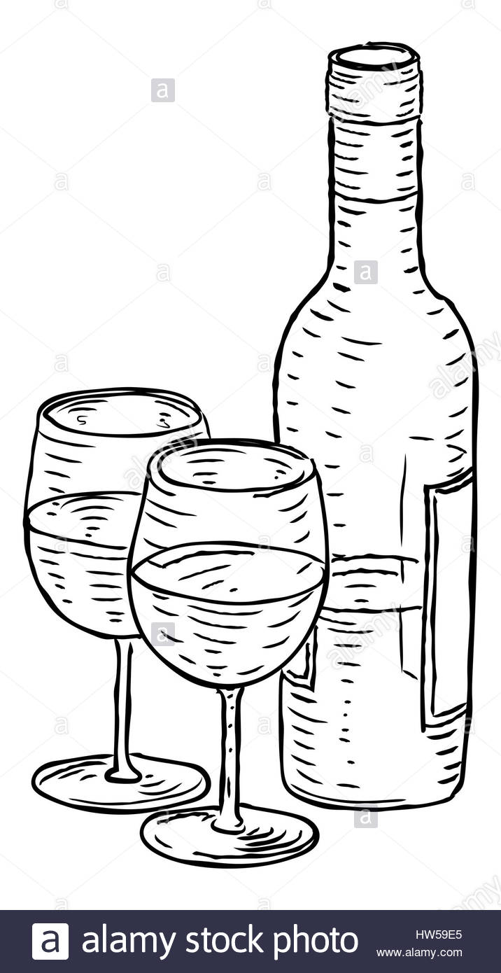 716x1390 Huge Collection Of 'bottle Of Wine Drawing' Download More Than - Glass Of Wine Drawing
