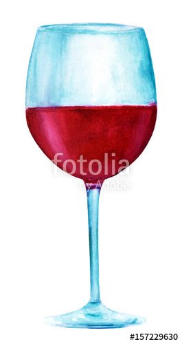 265x500 Watercolor Drawing Of Glass Of Red Wine On White Stock Photo - Glass Of Wine Drawing