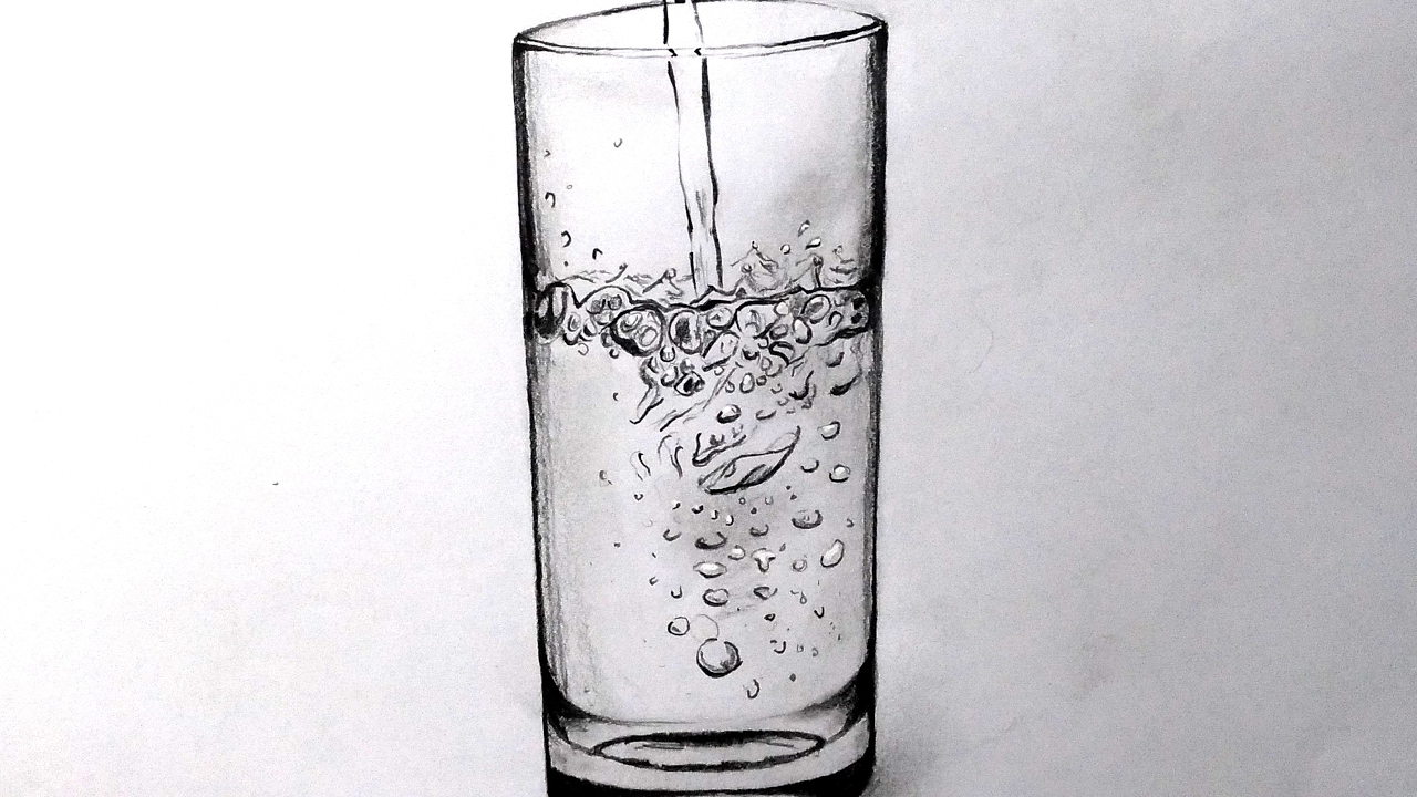1280x720 How To Draw A Glass Of Water Fast With In Charcoal - Glass Pencil Drawing