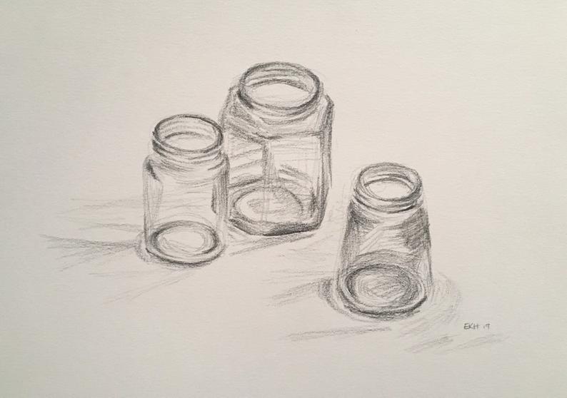 794x558 glass jars still life pencil sketch kitchen art original etsy - Glass Pencil Drawing
