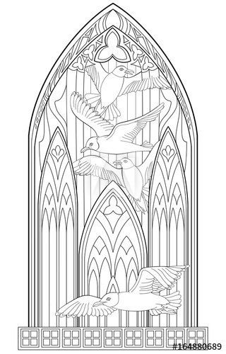 320x500 Page With Black And White Drawing Of Beautiful Medieval Gothic - Glass Window Drawing