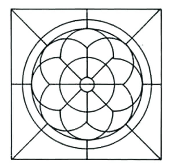 600x575 Stained Glass Drawing Symmetrical Flower Pattern In Stained Glass - Glass Window Drawing