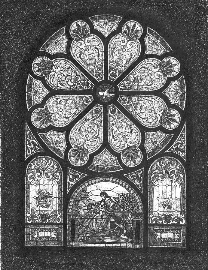 692x900 Stained Glass Window, Bradly Methodist Church Drawing - Glass Window Drawing