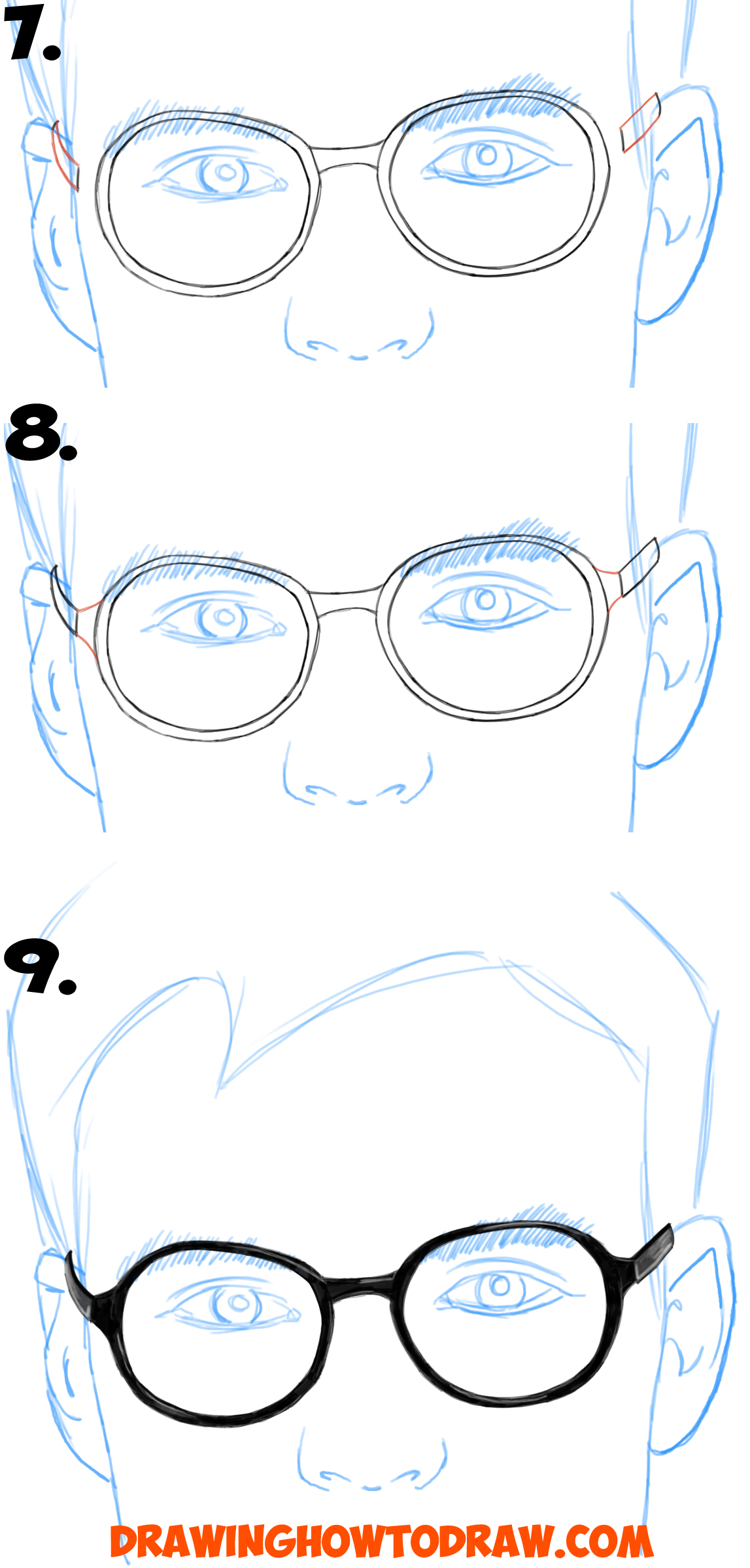 1147x2398 How To Draw Glasses On A Person's Face From All Angles - Glasses Drawing