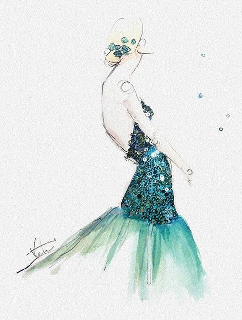 500x659 beautiful drawing dress girly glitter green illustration all - Glitter Drawing
