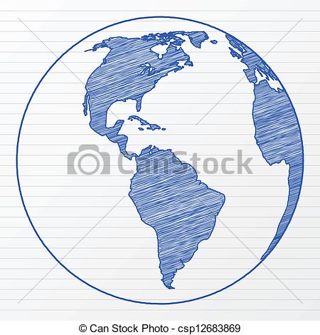 450x470 Drawing World Globe Drawing World Globe On A Notepad Sheet - Globe Drawing