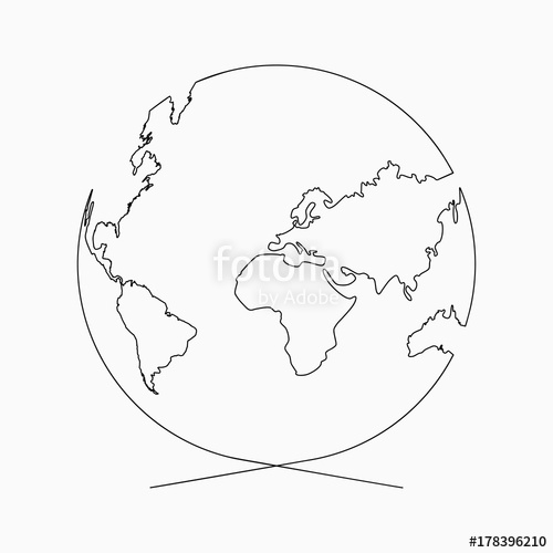 500x500 Continuous Line Globe Planet Of Earth One Line Drawing Hand - Globe Drawing Images