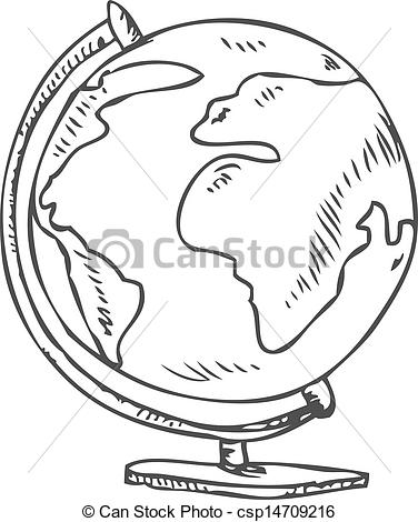 376x470 Clipart Line Drawing Globe - Globe Drawing Images