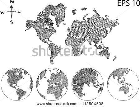 450x344 Earth Globe With World Map Detail Vector Line Sketch Up - Globe Drawing Vector