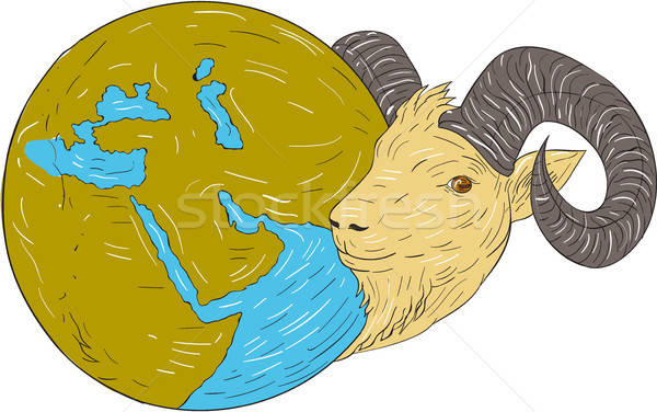600x376 Ram Head Middle East Globe Drawing Vector Illustration Aloysius - Globe Drawing Vector