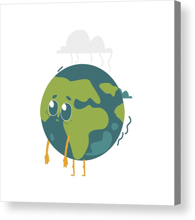 666x750 Vector Cartoon Flat Globe Sad Character Isolated Acrylic Print - Globe Drawing Vector