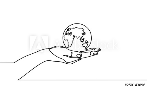 500x300 Continuous Line Drawing Of Hands Holding Earth Globe Vector - Globe Line Drawing