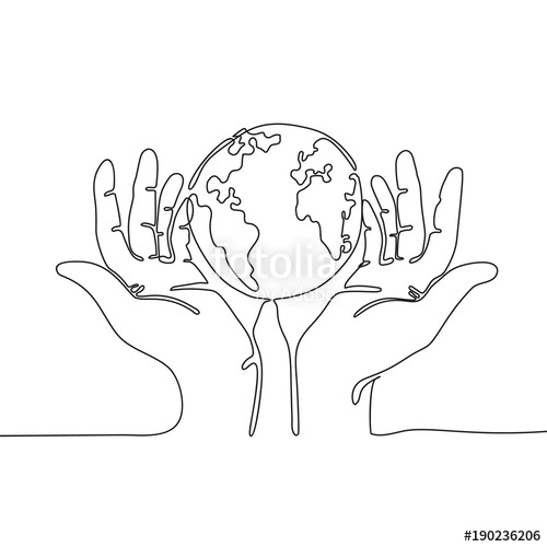 500x500 One Line Drawing Of Hands Holding Earth Globe Save The Planet - Globe Line Drawing