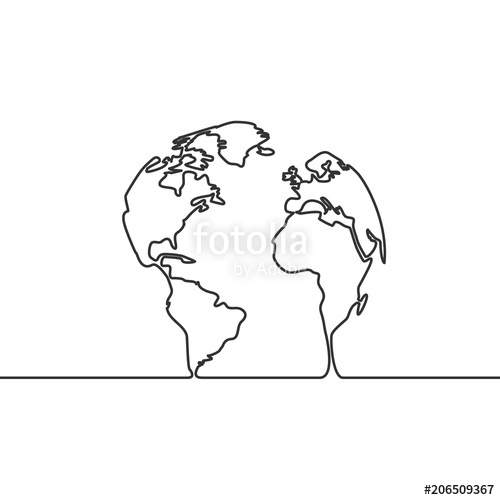 500x500 Vector Image Of A Continuous Line Drawing Globe Of The Earth - Globe Line Drawing