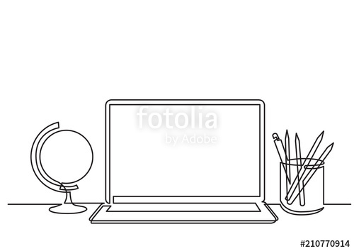 500x354 Continuous Line Drawing Of Globe Laptop Computer And Pencils - Globe Line Drawing