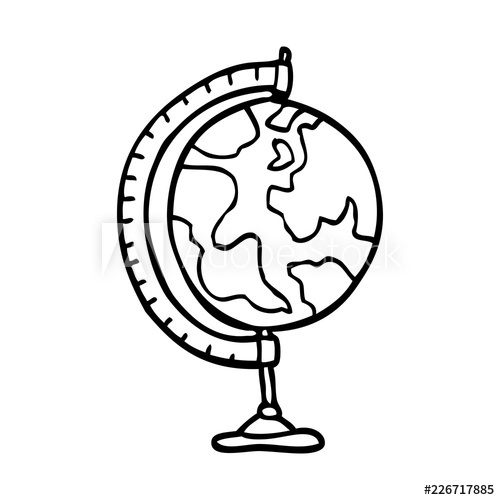 500x500 Line Drawing Cartoon Globe - Globe Line Drawing
