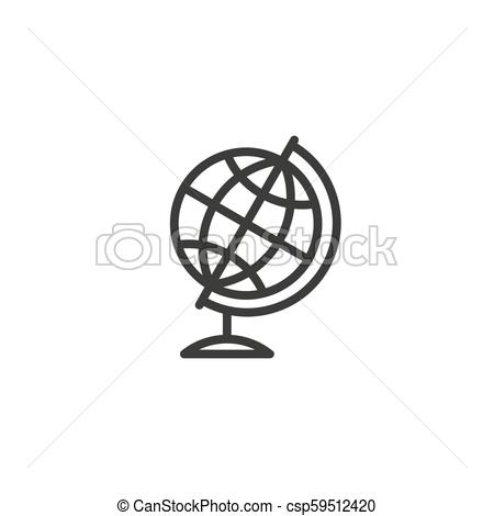 450x470 Black And White Simple Vector Line Art Outline Globe Icon - Globe Line Drawing