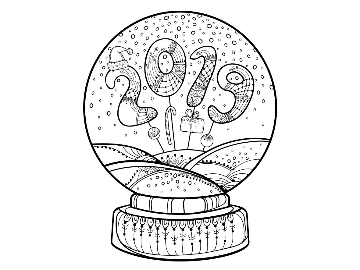 1181x886 coming soon new year's snow globe - Globe Outline Drawing