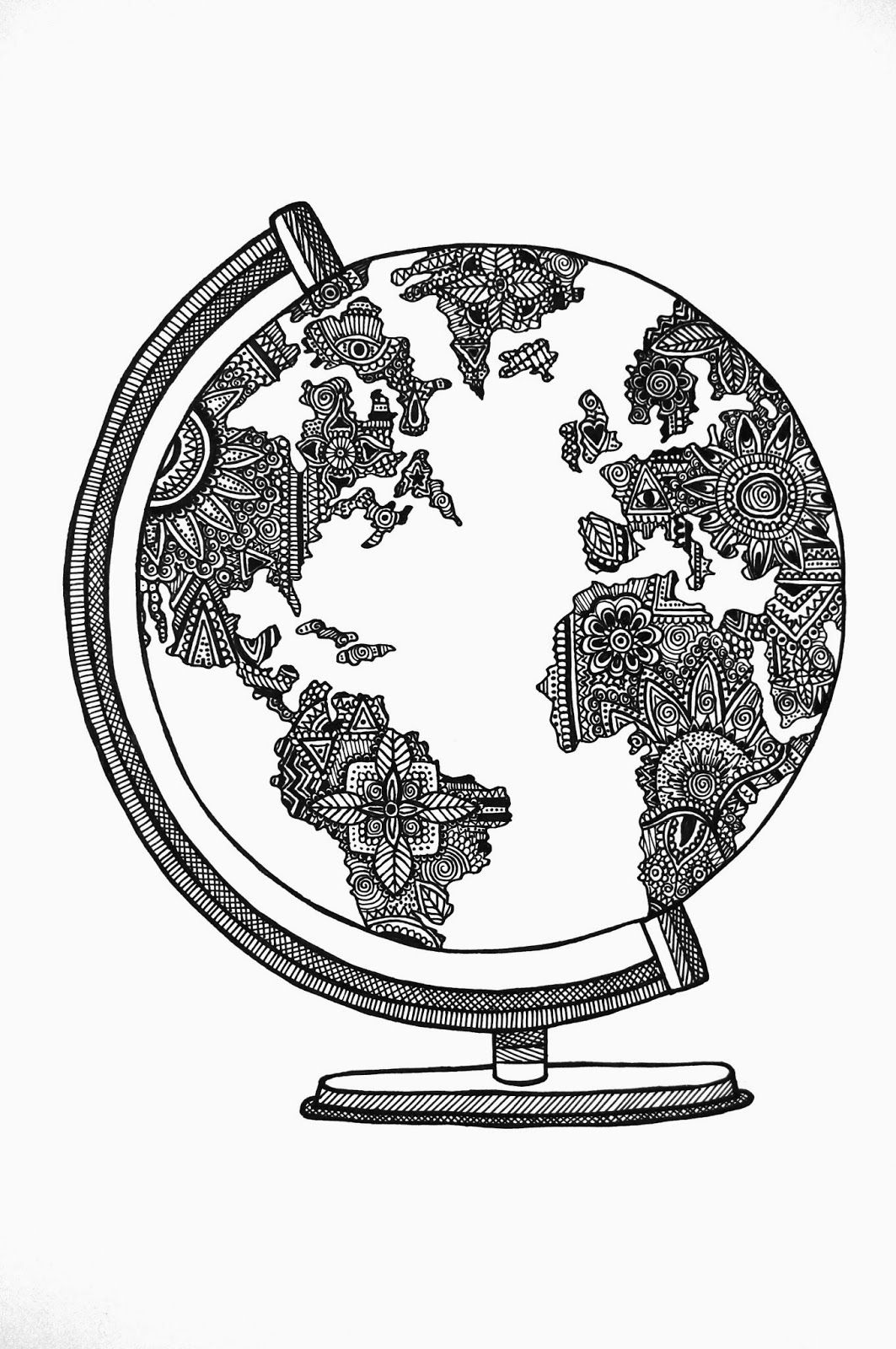1063x1600 Globe Drawing Tattime Art, Art Drawings And Drawings - Globe Outline Drawing