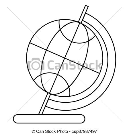 450x470 Globe Icon In Outline Style On A White Background - Globe Outline Drawing