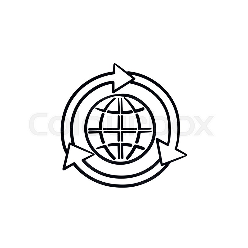 800x800 Globe In Arrows Hand Drawn Outline Stock Vector Colourbox - Globe Outline Drawing