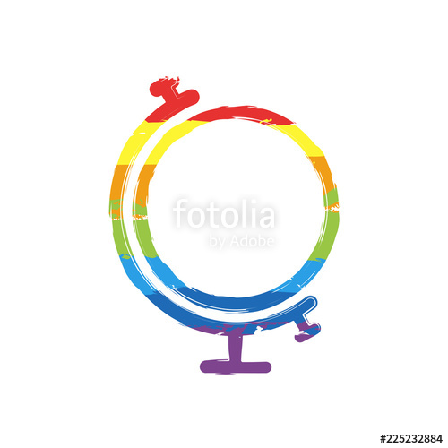 500x500 simple globe linear icon, thin outline drawing sign with lgbt - Globe Outline Drawing