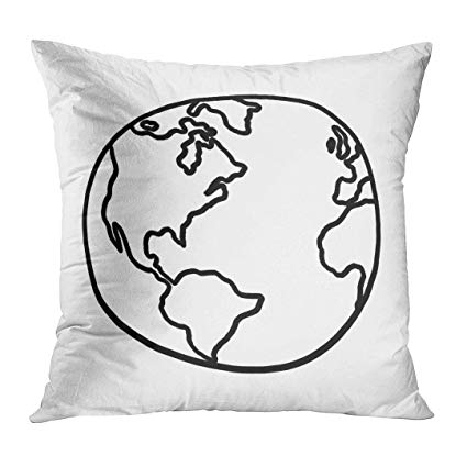 425x425 Tomkeys Throw Pillow Cover Black Draw World Outline - Globe Outline Drawing