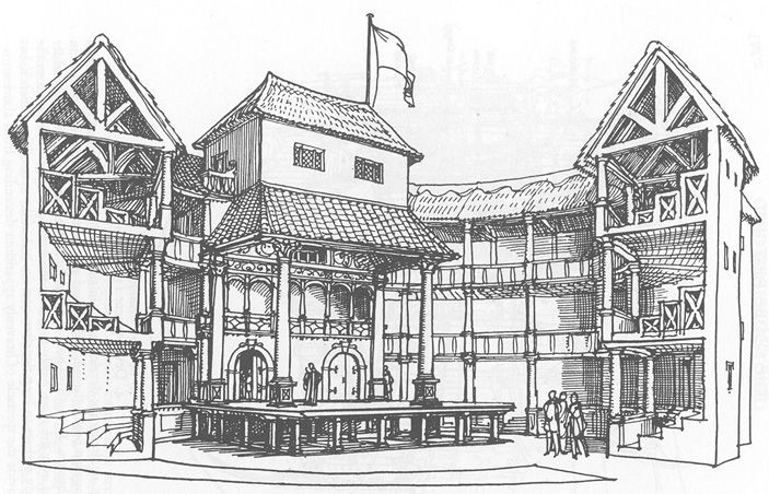 703x452 Rendering Of The Globe Theatre Late Tudorelizabethan - Globe Theatre Drawing