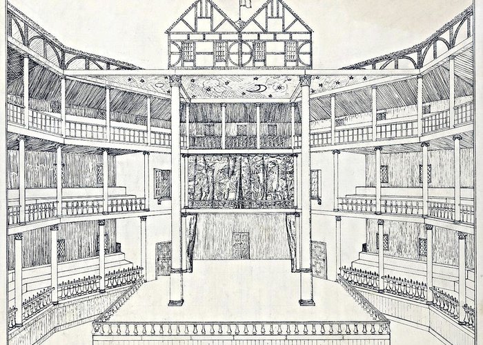 Shakespeares Globe Theatre Greeting Card For Sale - Globe Theatre Drawing. 