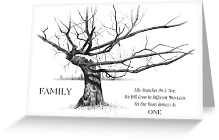 441x283 family quote, with gnarly tree in pencil drawing greeting cards - Gnarled Tree Drawing