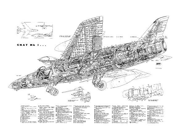 600x439 prints of folland gnat cutaway drawing - Gnat Drawing