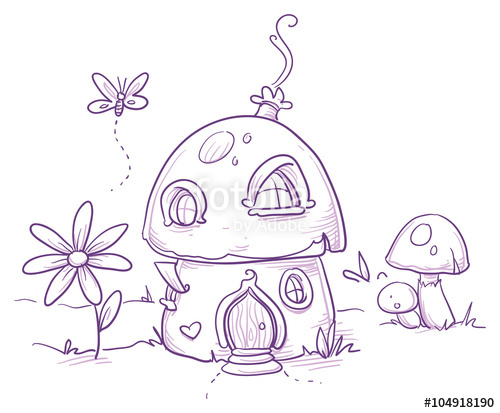 500x413 cute romantic mushroom house for magic fairy or gnome hand drawn - Gnome Cartoon Drawing