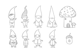 360x240 set of cute cartoon gnomes funny elves hand drawing isolated - Gnome Cartoon Drawing