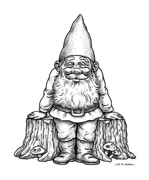 496x600 Standing Gnome Line Art Illustration Tattoos Gnomes, Christmas - Gnome Drawing