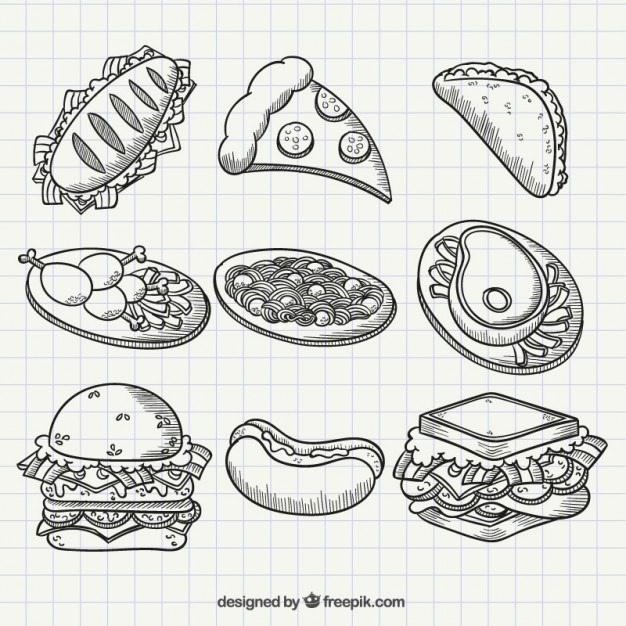626x626 Fast Food In Hand Drawn Style Vector Free Download - Go Foods Drawing
