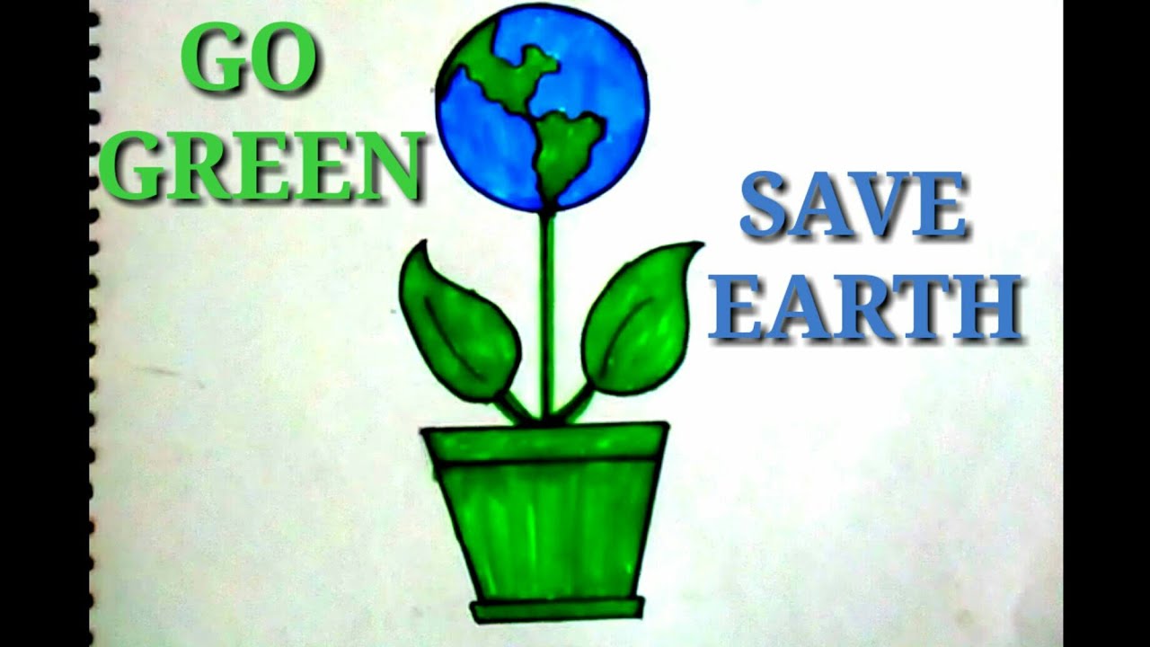 1280x720 easy drawing on' go green save earth' step - Go Green Drawing