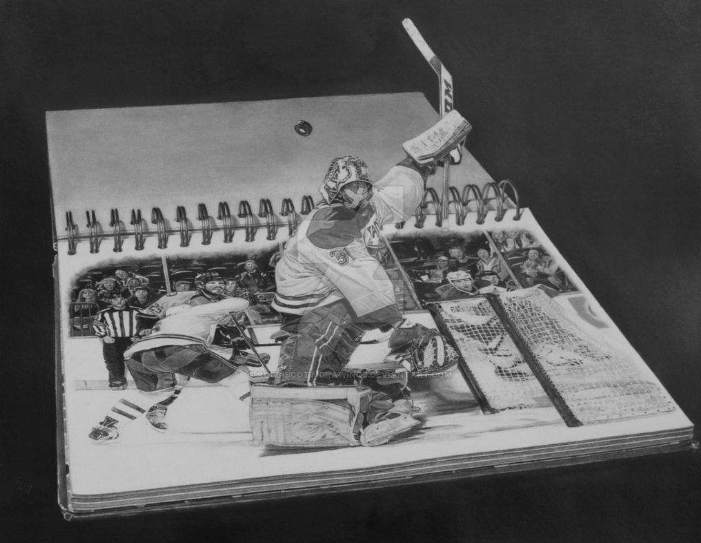 1016x786 Goalie Pencil Drawing Hockey Sports Art - Goalie Drawing