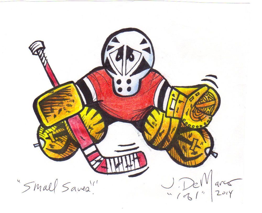 1000x815 Small Saves Goalie Original Drawing Hockey Pen Ink Art Pads Mask - Goalie Drawing