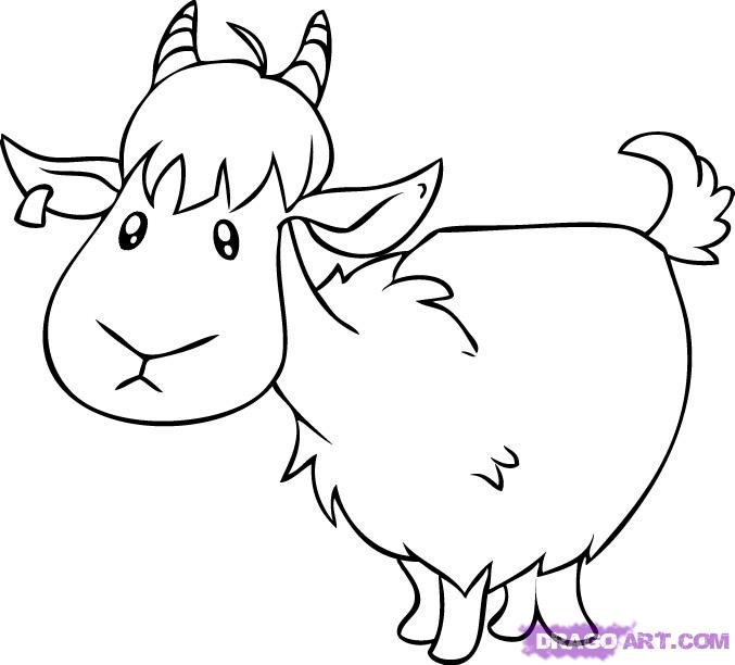 677x612 How To Draw A Cartoon Goat, Step - Goat Cartoon Drawing