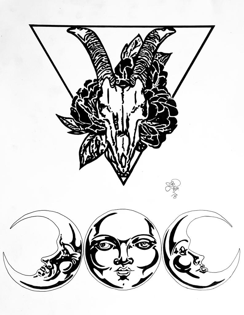 794x1024 Triple Moon Goat Head Drawing Print Etsy - Goat Head Drawing