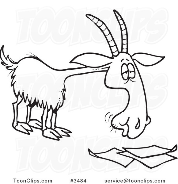 581x600 Cartoon Black And White Line Drawing Of A Goat Eating Paperwork - Goat Line Drawing