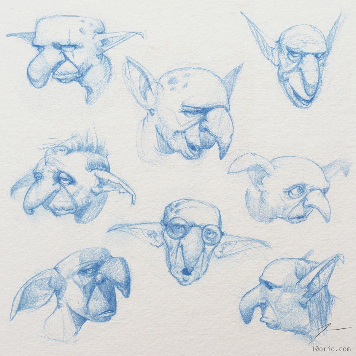 1200x1200 Goblin Head Studies - Goblin Drawing