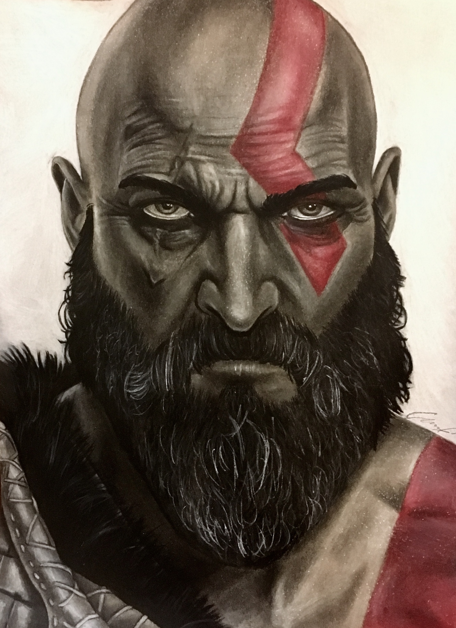 1486x2048 Kratos - God Of War Drawing
